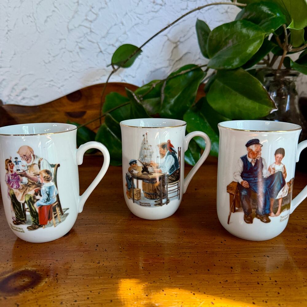 Norman Rockwell Museum Mug Set 3 Toymaker Lighthouse Keeper Good Boy Cups